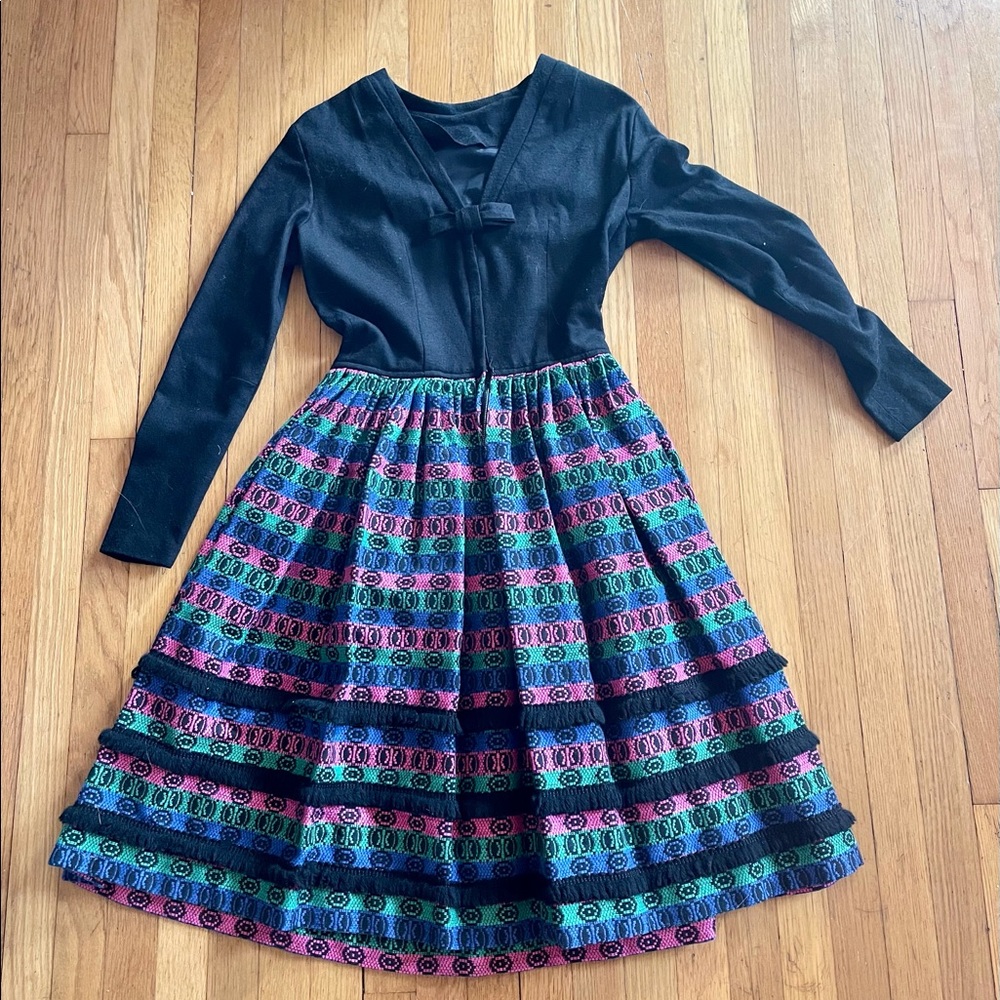60s Vintage Pixie of California Fit and Flare Midi Dress w Woven Skirt - Picture 11 of 11
